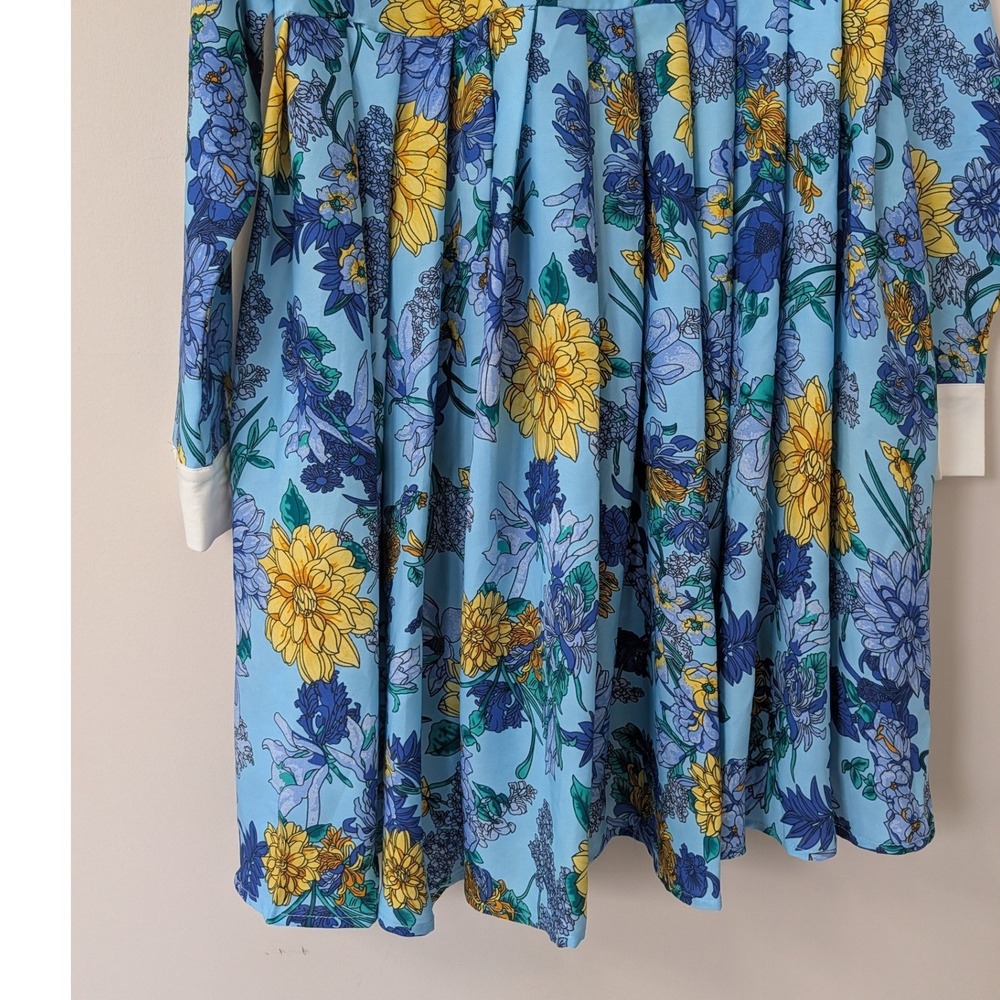 Unique Vintage Light Blue Floral Peter Pan Collar Mod Babydoll Dress 60s Small - Picture 5 of 14